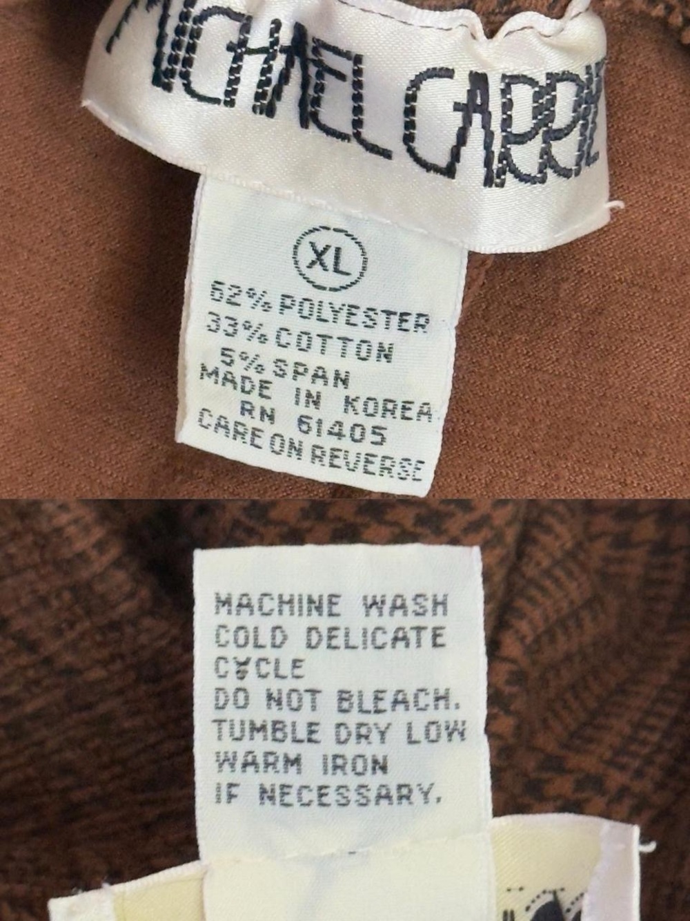 Vintage 90s Michel Carré Brown Houndstooth Plaid Stirrup Pants Academia Twee S/M - Picture 6 of 8